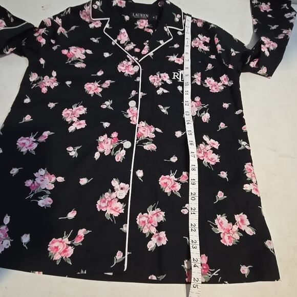 Lauren Ralph Lauren XS Pajama Set Cotton Black Floral Pants Top Logo NEW - Picture 10 of 10